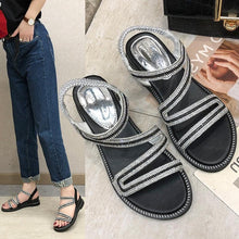Load image into Gallery viewer, Rhinestones Women Sandals Flip Flops Summer Leather Crystal Slippers Sandals For Women Casual Summer Flat Rhinestone Crystal Sandal Slippers Comfy Beach Shoes Flip Flops