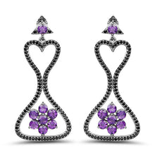 Load image into Gallery viewer, 6.31 Carat Genuine Amethyst & Black Spinel .925 Sterling Silver Earrings