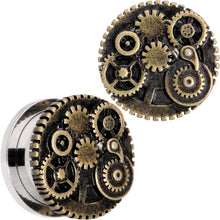 Load image into Gallery viewer, Steampunk Gears and Gizmos Screw Fit Tunnel Plug Set 2G to 1 Inch