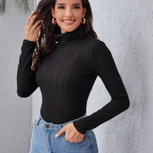 Load image into Gallery viewer, Rolled Neck Rib-knit Tee