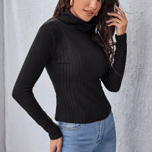 Load image into Gallery viewer, Rolled Neck Rib-knit Tee