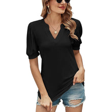 Load image into Gallery viewer, Romanstii Women Casual V-neck T-Shirts Loose Puff Short