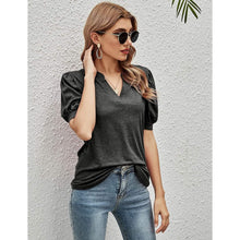 Load image into Gallery viewer, Romanstii Women Casual V-neck T-Shirts Loose Puff Short