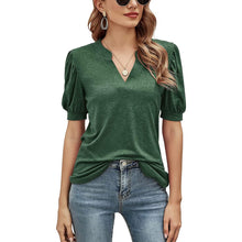 Load image into Gallery viewer, Romanstii Women Casual V-neck T-Shirts Loose Puff Short