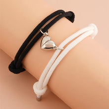 将图片加载到图库查看器,Romantic 2pcs/set Heart Magnetic Couple Bracelets Men Women Classic Black White Paired Lovers Braclet Adjustable Matching Braided Rope Bracelet Promise Friendship Bracelet Gifts For Girlfriend