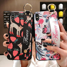 Load image into Gallery viewer, Rose Flowers Wrist Strap Phone Cases For iPhone 13 12 11 14 pro MAX X XR XS MAX 7 8 Plus Cover Hand Band Cases Soft Full Protection Slim Colorful Protective Phone Case For iPhone