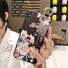 Load image into Gallery viewer, Rose Flowers Wrist Strap Phone Cases For iPhone 13 12 11 14 pro MAX X XR XS MAX 7 8 Plus Cover Hand Band Cases Soft Full Protection Slim Colorful Protective Phone Case For iPhone