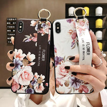 Load image into Gallery viewer, Rose Flowers Wrist Strap Phone Cases For iPhone 13 12 11 14 pro MAX X XR XS MAX 7 8 Plus Cover Hand Band Cases Soft Full Protection Slim Colorful Protective Phone Case For iPhone