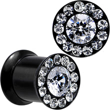 Load image into Gallery viewer, 0G Clear CZ Gem Black PVD Goddess of Glam Screw Fit Plug Set