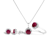 Load image into Gallery viewer, 10K White Gold Purple Amethyst and 3/8 Cttw Diamond Halo Jewelry Set (Earrings, Pendant & Ring)