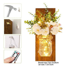Load image into Gallery viewer, Rustic Wall Sconces Flower Lamp Mason Jar Sconce Handmade Wall Art Hanging Home Decoration 2 Set with LED Fairy Lights Decorative Peony Flower
