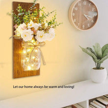 Load image into Gallery viewer, Rustic Wall Sconces Flower Lamp Mason Jar Sconce Handmade Wall Art Hanging Home Decoration 2 Set with LED Fairy Lights Decorative Peony Flower