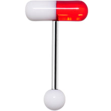 Load image into Gallery viewer, Red White Acrylic Capsule Pill Top Barbell Tongue Ring