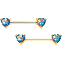 Load image into Gallery viewer, 14G Blue Faux Opal Heart Captive Ring Barbell Nipple Ring Set