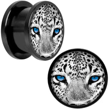 将图片加载到图库查看器,Black White Leopard Eyes Black Anodized Screw Fit Plug Set 9/16