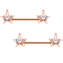 Load image into Gallery viewer, Clear CZ Gem Rose Gold Tone Sky Star Captive Barbell Nipple Ring Set