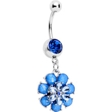 Load image into Gallery viewer, Blue Gem Bashful Blue Budding Flower Dangle Belly Ring