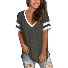 Load image into Gallery viewer, Womens Tops Striped Short Sleeve V Neck Tee T Shirts