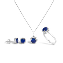 Load image into Gallery viewer, 10K White Gold Purple Amethyst and 3/8 Cttw Diamond Halo Jewelry Set (Earrings, Pendant & Ring)