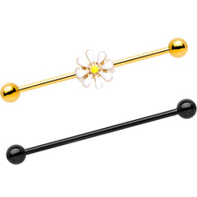 Load image into Gallery viewer, 14G Black Gold Tone Daisy Flower Industrial Barbell 38mm Set of 2