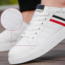将图片加载到图库查看器,School Casual Leather Mens Sneakers Fashion Flat Outdoor Sneakers Classic Sports Flat Low Top Sneaker Lace-up Fashion Walking Jogging Non Slip Athletic Comfortable Mens Sneakers