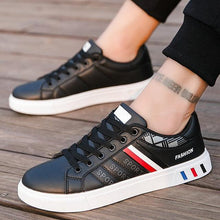 将图片加载到图库查看器,School Casual Leather Mens Sneakers Fashion Flat Outdoor Sneakers Classic Sports Flat Low Top Sneaker Lace-up Fashion Walking Jogging Non Slip Athletic Comfortable Mens Sneakers