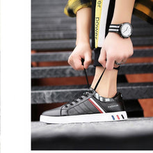 将图片加载到图库查看器,School Casual Leather Mens Sneakers Fashion Flat Outdoor Sneakers Classic Sports Flat Low Top Sneaker Lace-up Fashion Walking Jogging Non Slip Athletic Comfortable Mens Sneakers