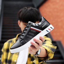 将图片加载到图库查看器,School Casual Leather Mens Sneakers Fashion Flat Outdoor Sneakers Classic Sports Flat Low Top Sneaker Lace-up Fashion Walking Jogging Non Slip Athletic Comfortable Mens Sneakers