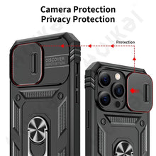 Load image into Gallery viewer, Screen Protector And Kickstand Heavy Duty Protection Shockproof Case for iPhone Slide Camera Case For iPhone 14 Pro Max 14 Plus 13 Pro 12 Build in 360 Degree Rotate Kickstand iPhone Cases