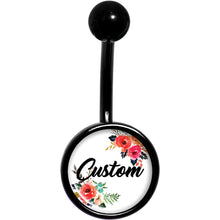 Load image into Gallery viewer, Custom Floral Personalized Name Black Belly Ring