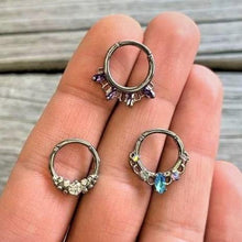 Load image into Gallery viewer, 16G 3/8 Aurora Aqua CZ Gem Lacy Septum Clicker