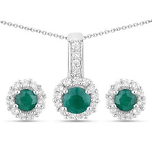 将图片加载到图库查看器,1.81 Carat Dyed Emerald and White Topaz .925 Sterling Silver Jewelry Set