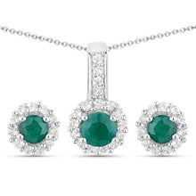 将图片加载到图库查看器,1.81 Carat Dyed Emerald and White Topaz .925 Sterling Silver Jewelry Set