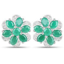 Load image into Gallery viewer, 7.84 Carat Genuine Emerald and White Topaz .925 Sterling Silver 3 Piece Jewelry Set (Ring, Earrings, and Pendant w/ Chain)