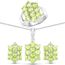 Load image into Gallery viewer, 6.80 Carat Genuine Peridot .925 Sterling Silver 3 Piece Jewelry Set (Ring, Earrings, and Pendant w/ Chain)