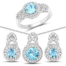 Load image into Gallery viewer, 3.24 Carat Genuine Blue Topaz and White Topaz .925 Sterling Silver Jewelry Set