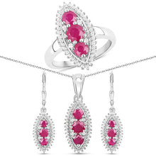 Load image into Gallery viewer, 4.32 Carat Genuine Ruby and White Topaz .925 Sterling Silver 3 Piece Jewelry Set (Ring, Earrings, and Pendant w/ Chain)