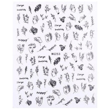 Load image into Gallery viewer, Sexy Lady Pattern 3D Nail Stickers Character Image Decals Slider Valentine Black White Nail Art Decoration Strip Line Nail Decal Self-Adhesive 3D Wave Design Decoration for Women Girls Art Stickers Decal Decoration Metallic Curve Strip Line Nail