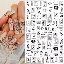 Load image into Gallery viewer, Sexy Lady Shaped 3D Nail Stickers Character Face Image Leaves Flower Decals Slider Black White Nail Art Decoration Manicure Decoration Nail Art Supplies 3D Self-Adhesive Nail Decals Designer Nail Stickers for Acrylic Nails