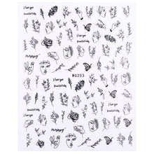 Load image into Gallery viewer, Sexy Lady Shaped 3D Nail Stickers Character Face Image Leaves Flower Decals Slider Black White Nail Art Decoration Manicure Decoration Nail Art Supplies 3D Self-Adhesive Nail Decals Designer Nail Stickers for Acrylic Nails
