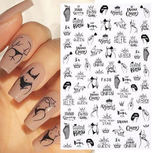 Load image into Gallery viewer, Sexy Lady Shaped 3D Nail Stickers Character Face Image Leaves Flower Decals Slider Black White Nail Art Decoration Manicure Decoration Nail Art Supplies 3D Self-Adhesive Nail Decals Designer Nail Stickers for Acrylic Nails