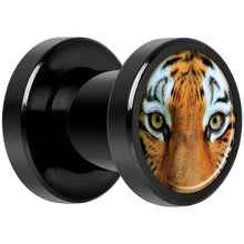 Load image into Gallery viewer, Full Color Tiger Eyes Black Anodized Screw Fit Plug Set 2G