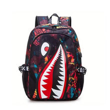 Load image into Gallery viewer, Patterned Shark Nylon Student Backpack