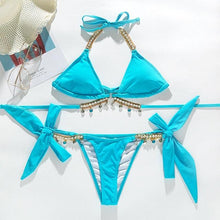 将图片加载到图库查看器,Shiny Diamond Bikini Push Up Halter Swimsuit Female Crystal Swimwear Women Bathing Suit New Women's Crystal Diamond Swimsuit High Cut Bikini Set Straps Two Piece Bathing Suit