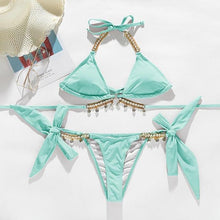 将图片加载到图库查看器,Shiny Diamond Bikini Push Up Halter Swimsuit Female Crystal Swimwear Women Bathing Suit New Women's Crystal Diamond Swimsuit High Cut Bikini Set Straps Two Piece Bathing Suit