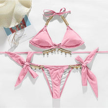 将图片加载到图库查看器,Shiny Diamond Bikini Push Up Halter Swimsuit Female Crystal Swimwear Women Bathing Suit New Women's Crystal Diamond Swimsuit High Cut Bikini Set Straps Two Piece Bathing Suit