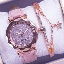 将图片加载到图库查看器,Shiny Luxury Student Watch Womens Star Quartz Watch Fashion Casual Womens Watch Bracelet Set Dial Woman Children Set Bracelet Watch Leather Band Luxury Quartz Watches