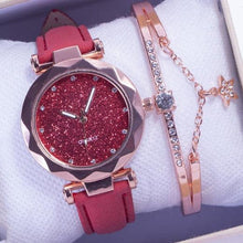 将图片加载到图库查看器,Shiny Luxury Student Watch Womens Star Quartz Watch Fashion Casual Womens Watch Bracelet Set Dial Woman Children Set Bracelet Watch Leather Band Luxury Quartz Watches