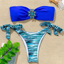 将图片加载到图库查看器,Shiny Rhinestone Strapless Bikini Female Women 2PCS Shiny Diamond Bikini Set Bra Swimsuit Bathing Suit Swimsuit Women Swimwear Two-pieces Luxury Bikini Set Bather Bathing Suit Swimwear