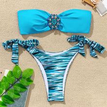 将图片加载到图库查看器,Shiny Rhinestone Strapless Bikini Female Women 2PCS Shiny Diamond Bikini Set Bra Swimsuit Bathing Suit Swimsuit Women Swimwear Two-pieces Luxury Bikini Set Bather Bathing Suit Swimwear